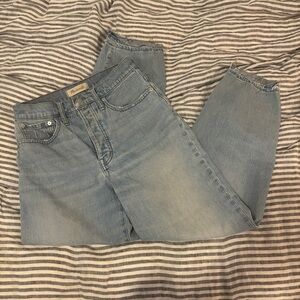 Madewell balloon jeans, light wash high rise distressed cropped loose fit